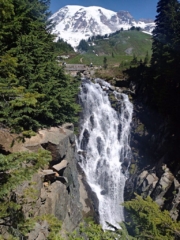 Waterfall on Edith Creek and Mt. Rainier