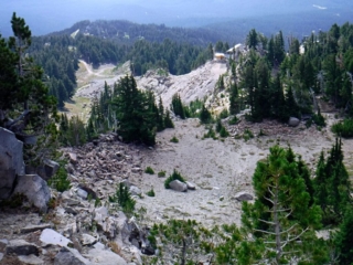 Looking back down to the ski lift