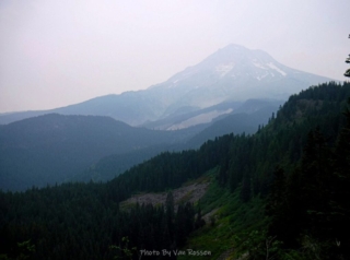 Mt. Hood is just a ghost in the distance view through the smoke