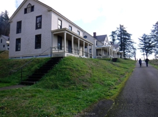 Walking the road up past old buildings