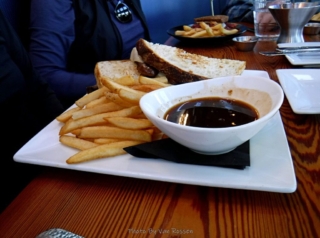 Lori had a French Dip and they found some bread that would not kill her.