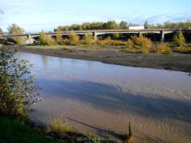 A view of the Sandy River and the I-84 bridge from the view platform