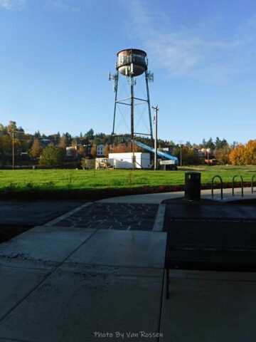 The old water tower is a fixture in Troutdale