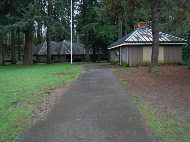 The parking lot is right by the big shelter