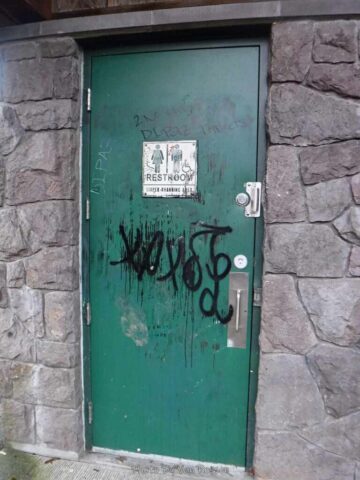 The locked bathroom door shows what it was like