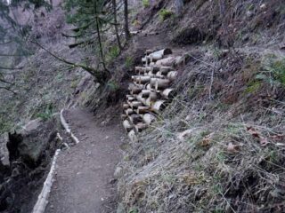 An impressive log structure to rebuild the trail