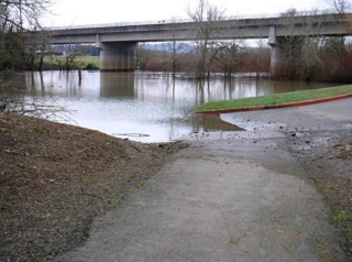 Under the water is a parking lot, boat launch and dock.