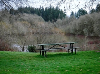 Winter time picnic overlooking a lake