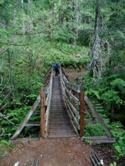 Going over the suspension bridge that makes this hike possible